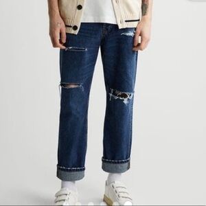 Zara Mens ripped straight leg jeans